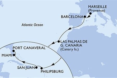 MSC Grandiosa - Francie, Španělsko, Nizozemské Antily, Portoriko, USA (z Marseille)
