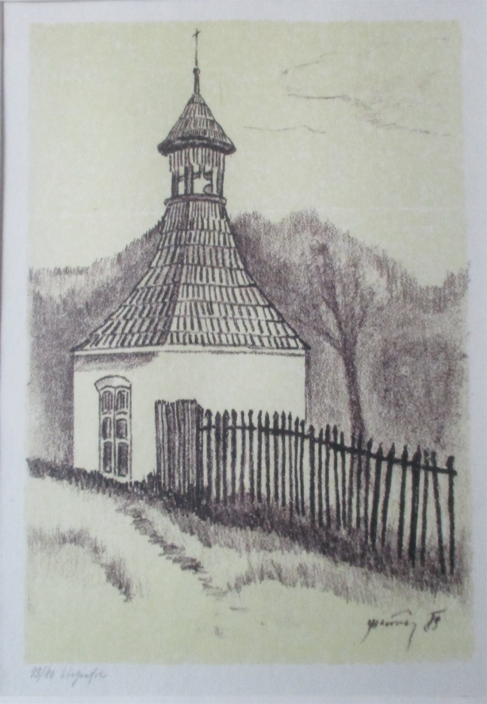Jaroslava Jáněová: Žloukovice, kaplička, barevná litografie, 30 × 21 cm