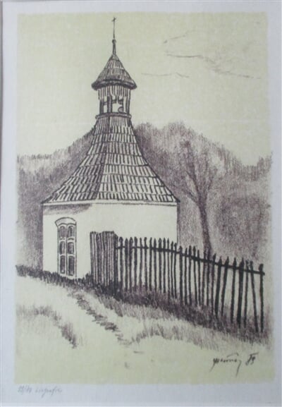 Žloukovice, kaplička, barevná litografie