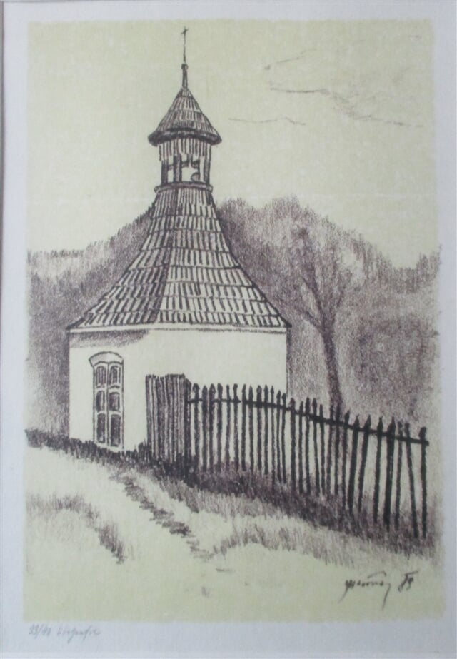 Žloukovice, kaplička, barevná litografie