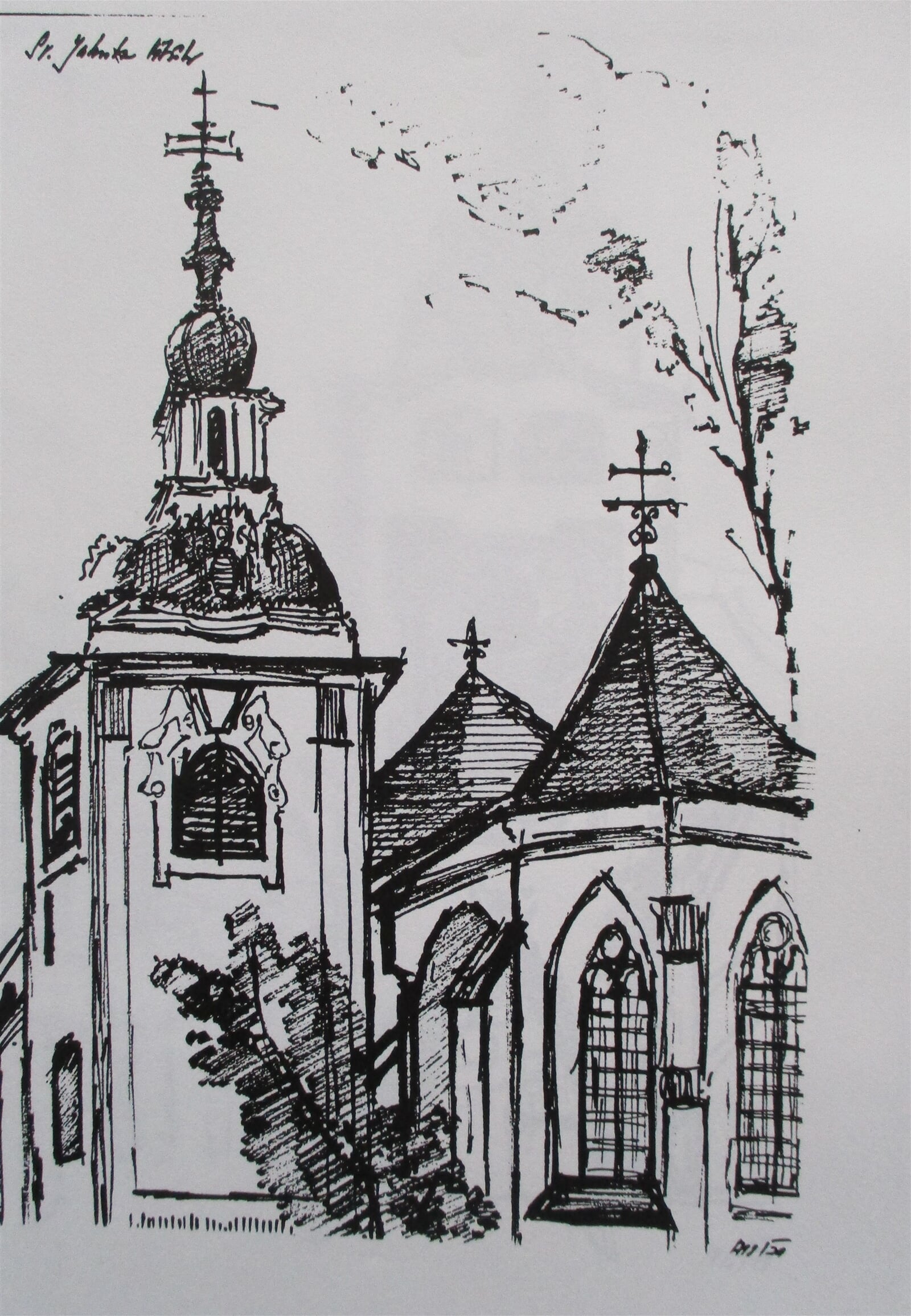 Jaroslava Jáěnová: Řevnice, kostel sv. Jakuba Většího (Staršího), 21 × 15 cm
