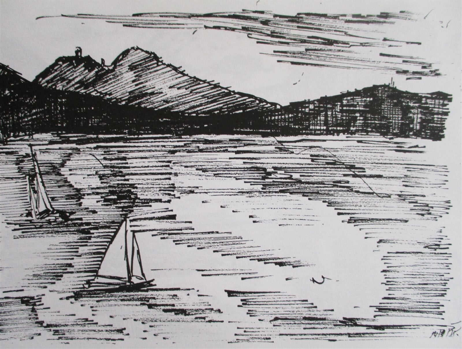 Jaroslava Jáněová: Máchovo jezero, v pozadí Bezděz, 15 × 21 cm
