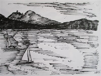 Máchovo jezero, v pozadí Bezděz
