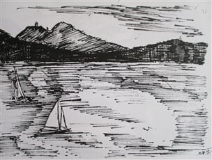 Máchovo jezero, v pozadí Bezděz