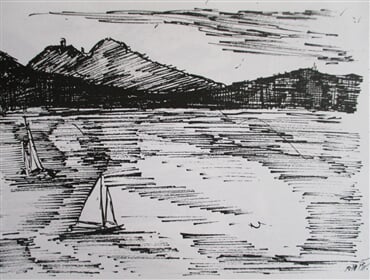 Máchovo jezero, v pozadí Bezděz