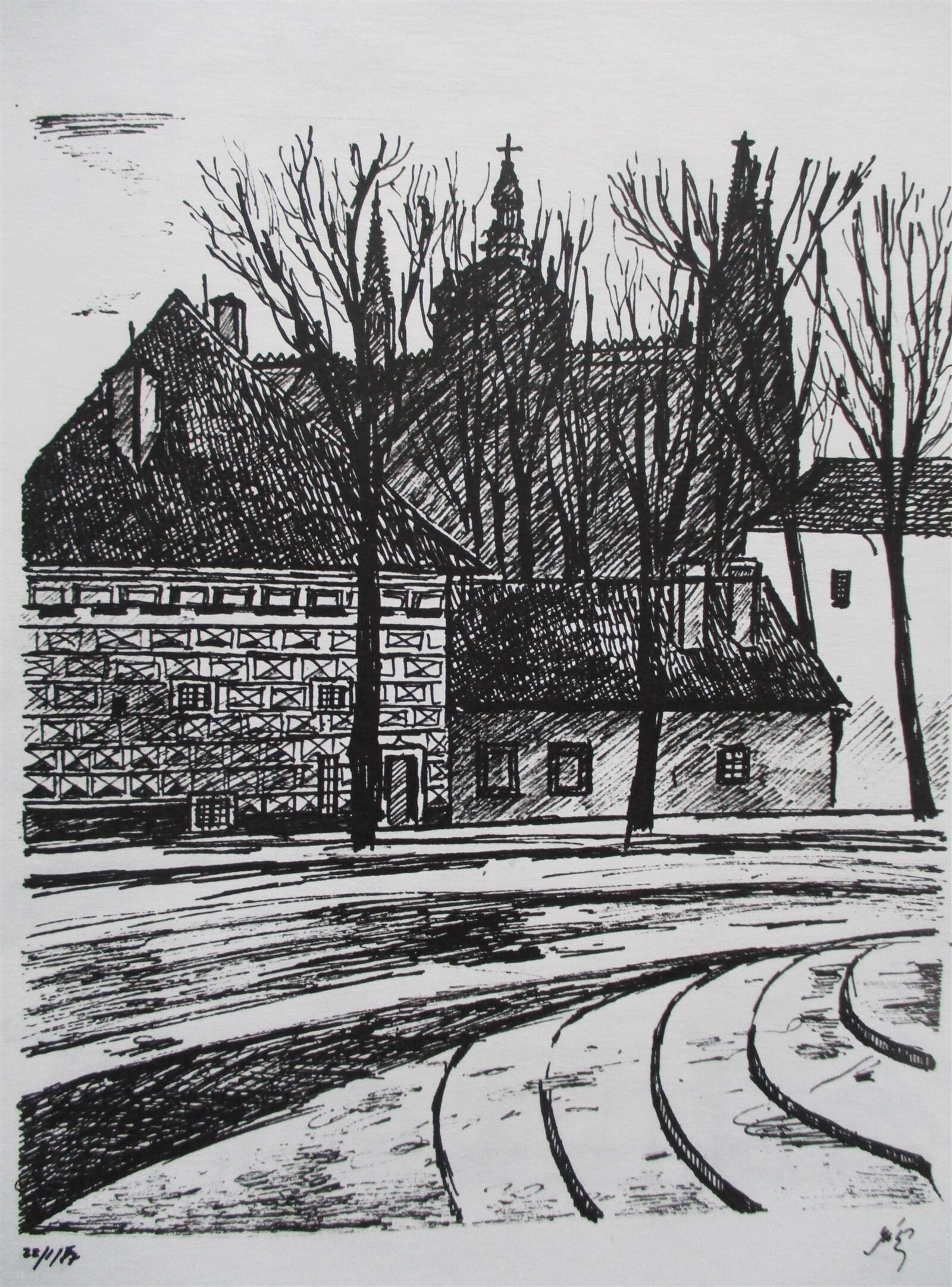 Jaroslava Jáněová: Praha, pohled od Jízdárny Pražského hradu, 30 × 21 cm