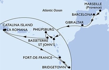 MSC Opera - Francie, Španělsko, Gibraltar, Antigua a Barbuda, Nizozemské Antily, ... (z Marseille)
