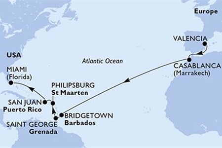 MSC Seaside - Španělsko, Maroko, Barbados, Grenada, Nizozemské Antily, ... (Valencie)