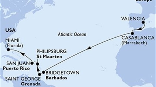 MSC Seaside - Španělsko, Maroko, Barbados, Grenada, Nizozemské Antily, ... (Valencie)