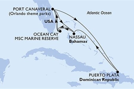 MSC SEASHORE - USA, Dominikán.rep., Bahamy (z Port Canaveralu)