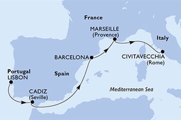 MSC Poesia - Portugalsko, Španělsko, Francie, Itálie (z Lisabonu)