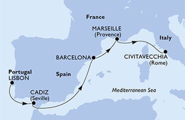 MSC Poesia - Portugalsko, Španělsko, Francie, Itálie (z Lisabonu)