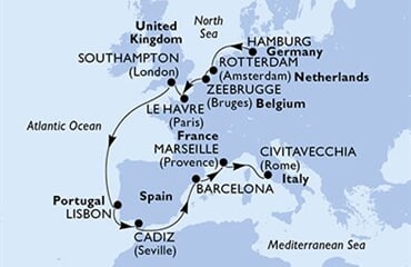MSC Poesia - Německo, Nizozemí, Belgie, Francie, Velká Británie, ... (Hamburk)
