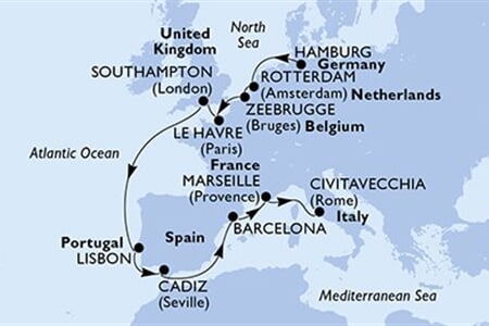 MSC Poesia - Německo, Nizozemí, Belgie, Francie, Velká Británie, ... (Hamburk)
