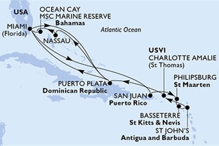 MSC Divina - USA, Portoriko, Nizozemské Antily, Sv.Kryštof a Nevis, Antigua a Barbuda, ... (z Miami)
