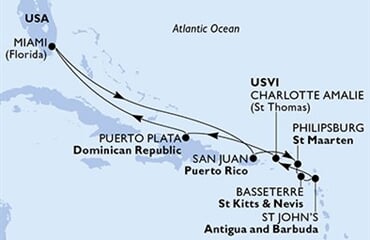 MSC Divina - USA, Portoriko, Nizozemské Antily, Sv.Kryštof a Nevis, Antigua a Barbuda, ... (z Miami)