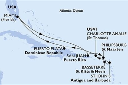 MSC Divina - USA, Portoriko, Nizozemské Antily, Sv.Kryštof a Nevis, Antigua a Barbuda, ... (z Miami)