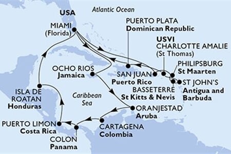 MSC Divina - USA, Jamajka, Aruba, Kolumbie, Panama, ... (z Miami)