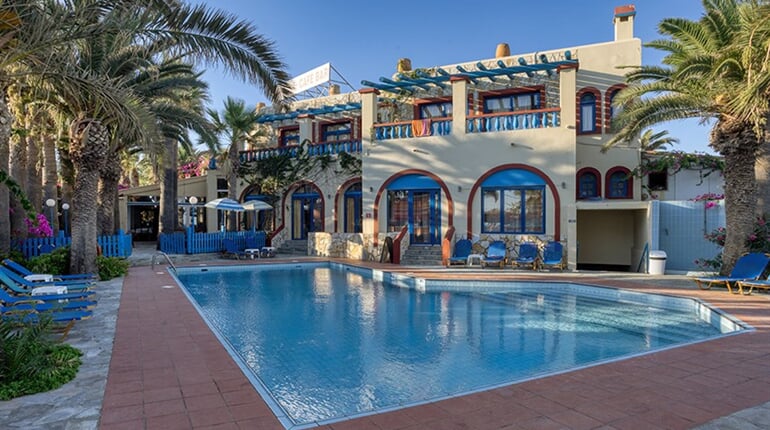 Hotel Palm Bay - Kréta: fotografie vybavení exteriérů a interiérů ubytování.
