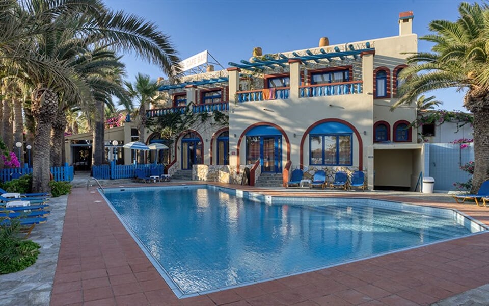 Hotel Palm Bay - Kréta: fotografie vybavení exteriérů a interiérů ubytování.