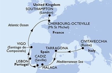MSC Meraviglia - Itálie, Španělsko, Portugalsko, Francie, Velká Británie (z Civitavecchie)