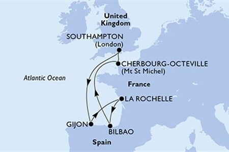 MSC Meraviglia - Velká Británie, Španělsko, Francie (ze Southamptonu)