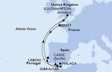MSC Meraviglia - Velká Británie, Francie, Portugalsko, Gibraltar, Španělsko (ze Southamptonu)