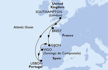 MSC Meraviglia - Velká Británie, Francie, Španělsko, Portugalsko (ze Southamptonu)