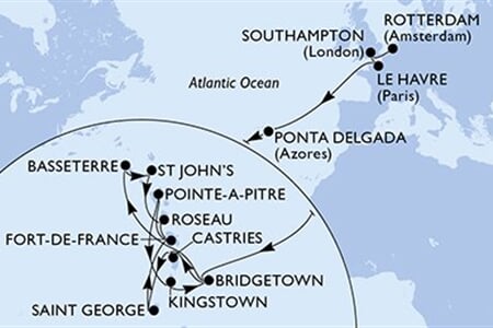 MSC Virtuosa - Nizozemí, Velká Británie, Francie, Portugalsko, Barbados, ... (Rotterdam)