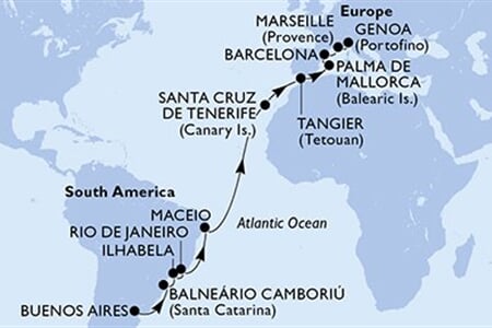 MSC FANTASIA - Argentína, Brazília, Spanyolország, Marokkó, Franciaország, ... (a Buenos Aires-ből)