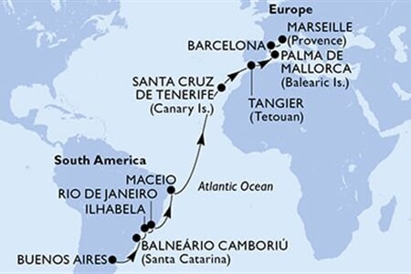 MSC FANTASIA - Argentína, Brazília, Spanyolország, Marokkó, Franciaország (a Buenos Aires-ből)