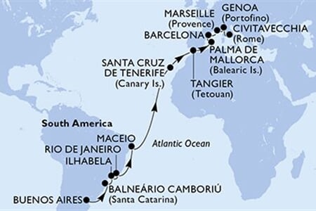 MSC FANTASIA - Argentína, Brazília, Spanyolország, Marokkó, Franciaország, ... (a Buenos Aires-ből)