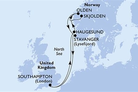 MSC MERAVIGLIA - Nagy-Britannia, Norvégia (a Southampton-ból)