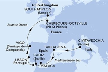 MSC MERAVIGLIA - Itálie, Španělsko, Portugalsko, Francie, Velká Británie (z Civitavecchie)