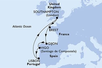MSC MERAVIGLIA - Nagy-Britannia, Franciaország, Spanyolország, Portúgalia (a Southampton-ból)