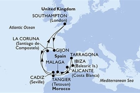 MSC MERAVIGLIA - Velká Británie, Španělsko, Maroko (ze Southamptonu)