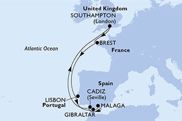 MSC MERAVIGLIA - Velká Británie, Francie, Portugalsko, Gibraltar, Španělsko (ze Southamptonu)