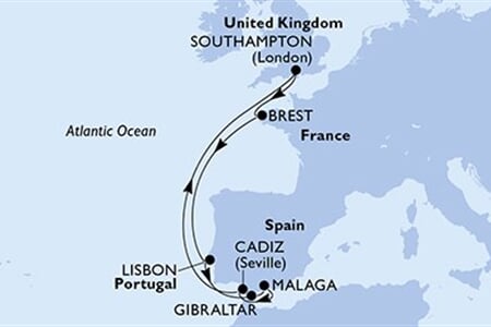 MSC MERAVIGLIA - Velká Británie, Francie, Portugalsko, Gibraltar, Španělsko (ze Southamptonu)