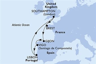 MSC Meraviglia - Velká Británie, Francie, Španělsko, Portugalsko (ze Southamptonu)