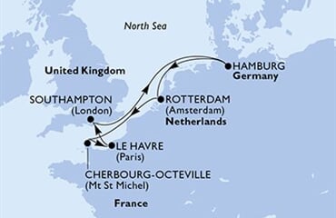 MSC Preziosa - Velká Británie, Německo, Nizozemí, Francie (ze Southamptonu)