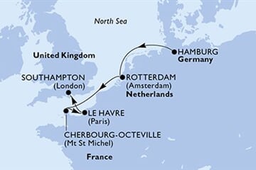 MSC PREZIOSA - Németország, Hollandia, Franciaország, Nagy-Britannia (a Hamburg-ból)