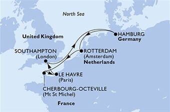 MSC Preziosa - Velká Británie, Německo, Nizozemí, Francie (ze Southamptonu)