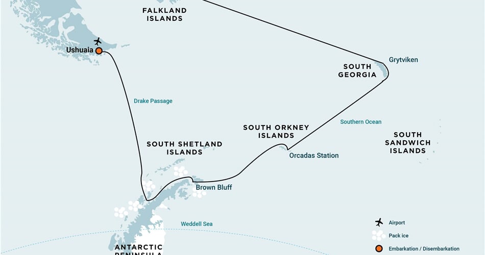Trasa plavby Oceanwide Expedition OW-HDS21-26