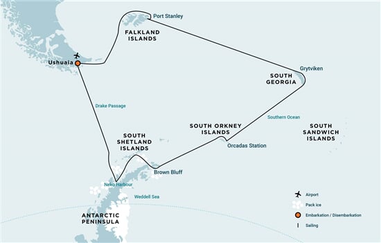 Trasa plavby Oceanwide Expedition OW-OTL26-27
