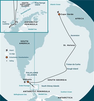 Trasa plavby Oceanwide Expedition OW-PLA32D27