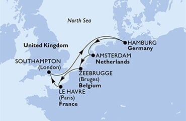 MSC Preziosa - Velká Británie, Německo, Nizozemí, Belgie, Francie (ze Southamptonu)