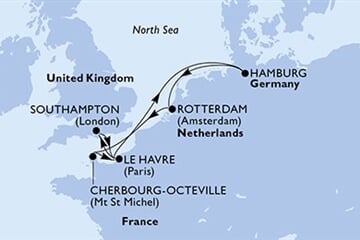 MSC PREZIOSA - Nagy-Britannia, Franciaország, Németország, Hollandia (a Southampton-ból)