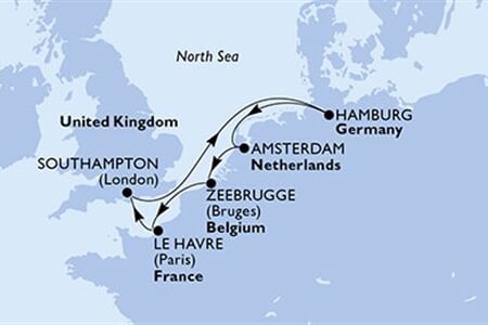 MSC PREZIOSA - Velká Británie, Německo, Nizozemí, Belgie, Francie (ze Southamptonu)