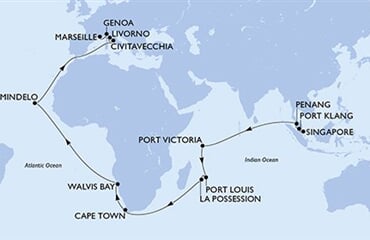 MSC Magnifica - Singapur, Malajsie, Seychely, Mauritius, Réunion, ... (ze Singapuru)