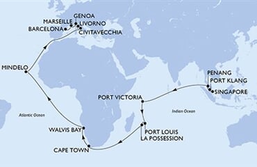 MSC Magnifica - Singapur, Malajsie, Seychely, Mauritius, Réunion, ... (ze Singapuru)